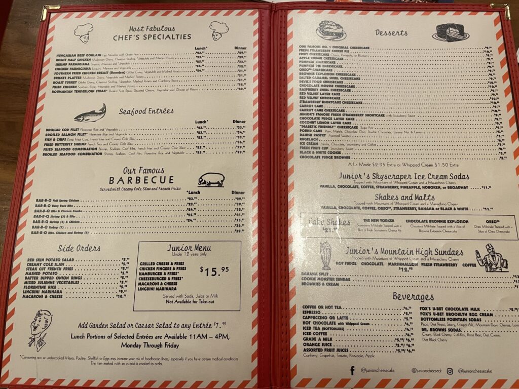 ジュニアーズ、チーズケーキ