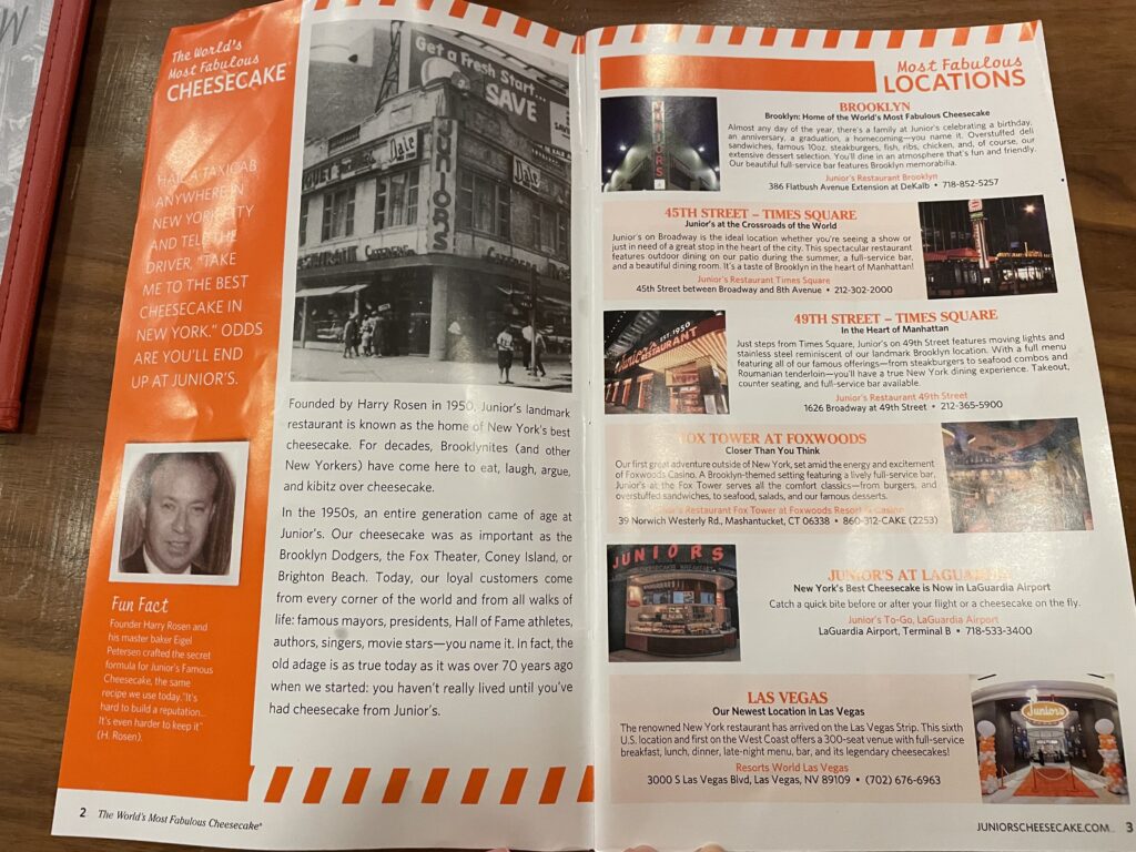 ジュニアーズ、チーズケーキ