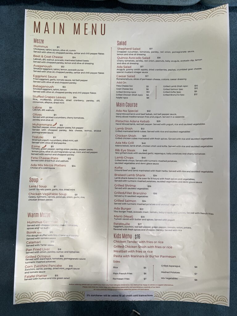 AdA Mediterranean Brasserie、レストラン